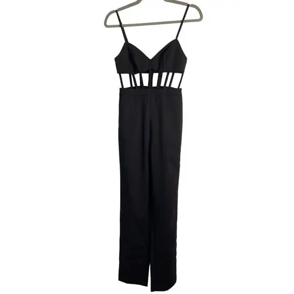 NBD Revolve Bianna Jumpsuit Slim Leg Boned Mesh Adjustable Strap Black Size XXS - Picture 4 of 13